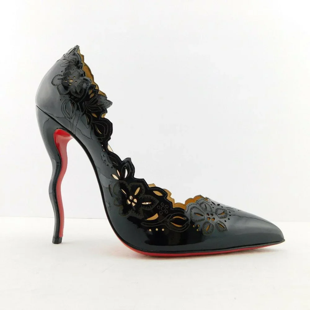 CHRISTAIN LOUBOUTIN Black Laser Cut D'orsay Pumps 38.5